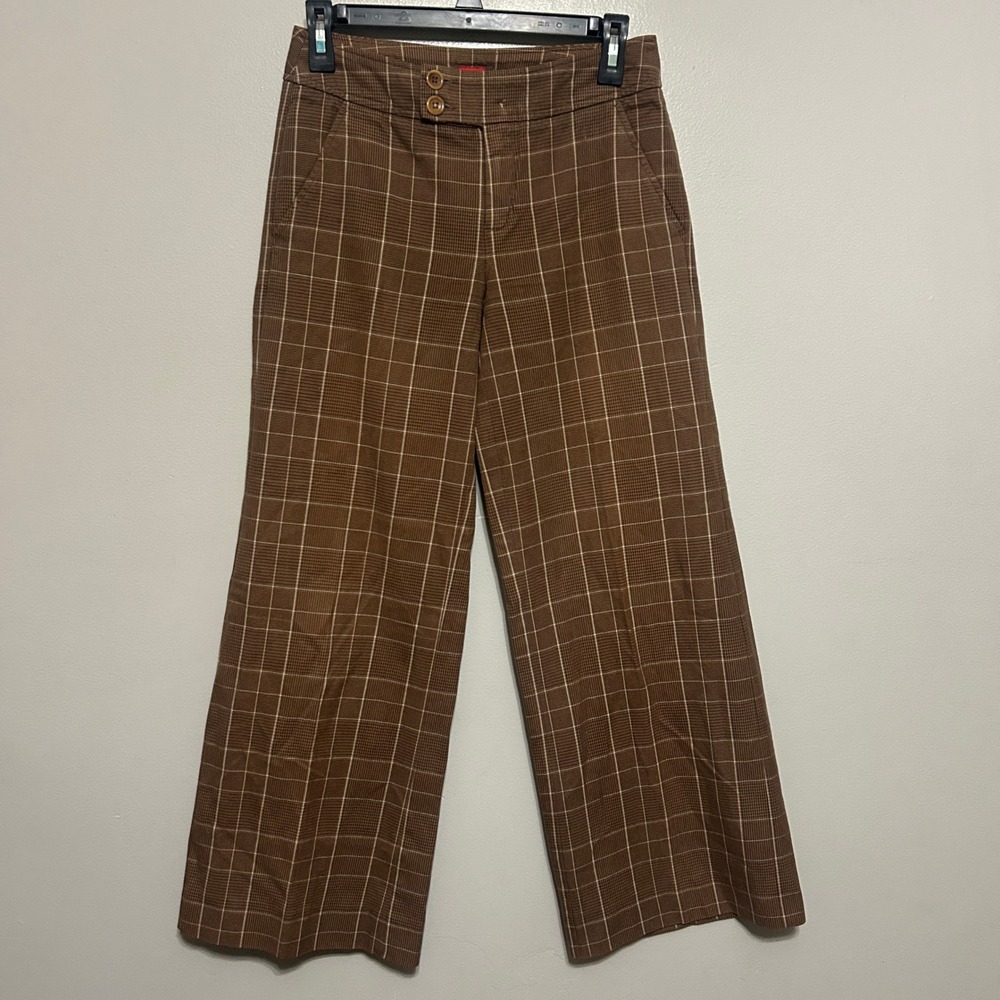 Esprit Wide Leg Trousers Womens 2 27X27.5 Brown Plaid High Rise Retro Preppy